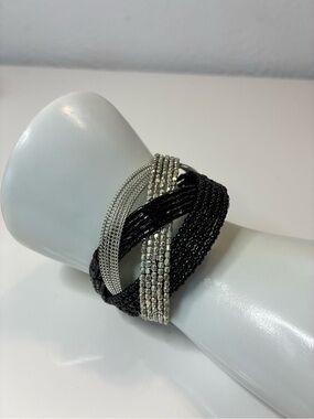 Contemporary Black and Silver Twisted Multi-Strand Bracelet
